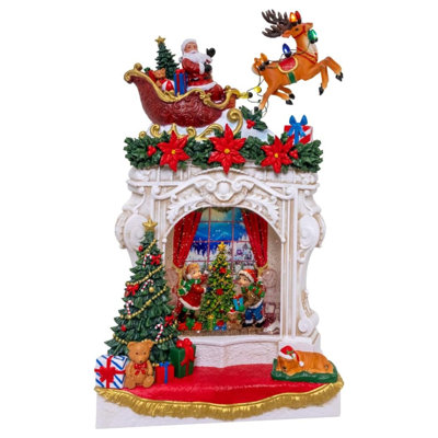 Foyer à DEL USB à piles Kurt Adler avec Père Noël et paillettes tourbillonnantes, 35,5 cm