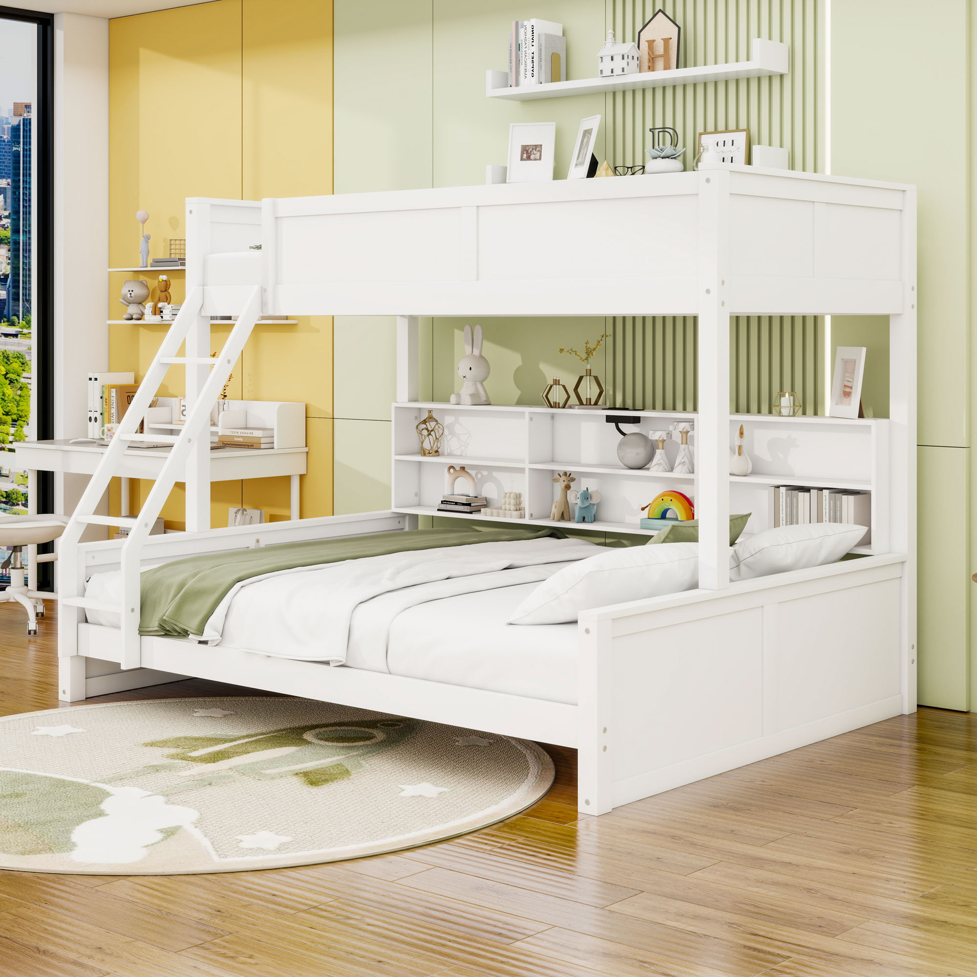Harriet Bee Wooden Bunk Bed With Shelves And Outlets & USB Ports Wayfair