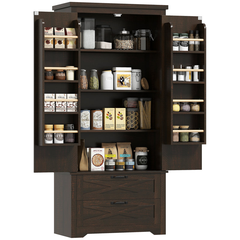 64" Kitchen Pantry Cabinet Storage Cabinet with Doors Drawers, Brown, Brown