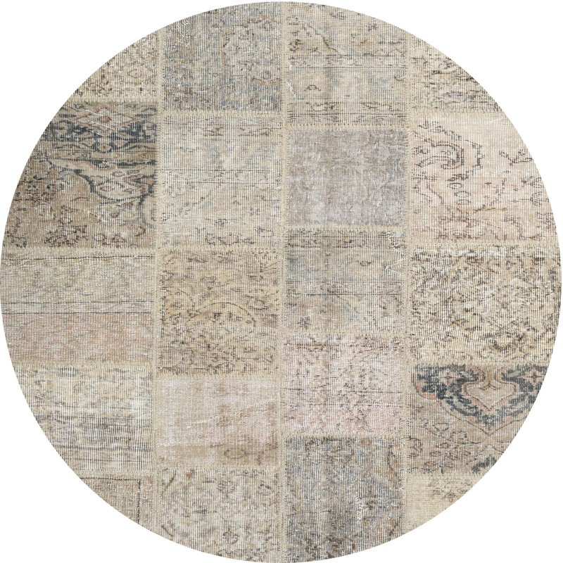 Tapis contemporain gris / beige, Rond 6 pi