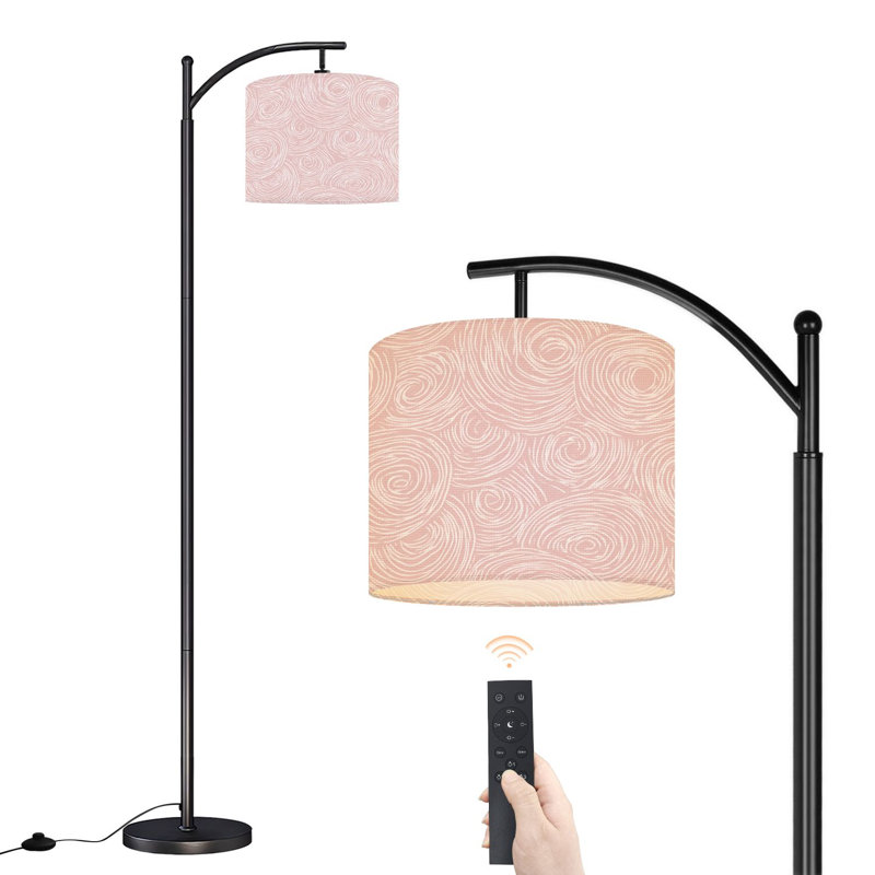 Lampe sur pied à arc avec abat-jour réglable spirale abstraite rose doux blanc tourbillon moderne lampe sur pied 3 températures de couleur à intensité variable haute lampe sur pied avec interrupteur au pied pour la chambre à coucher