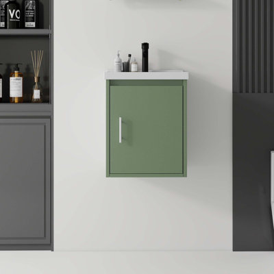 Meuble-lavabo flottant peu encombrant avec lavabo en céramique et portes à fermeture en douceur