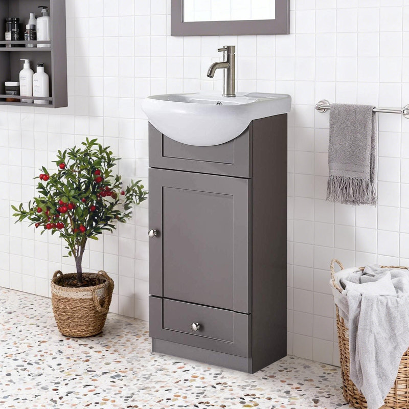 18"Modern Mini Free-Standing Single Bathroom Vanity With Sink, Brown