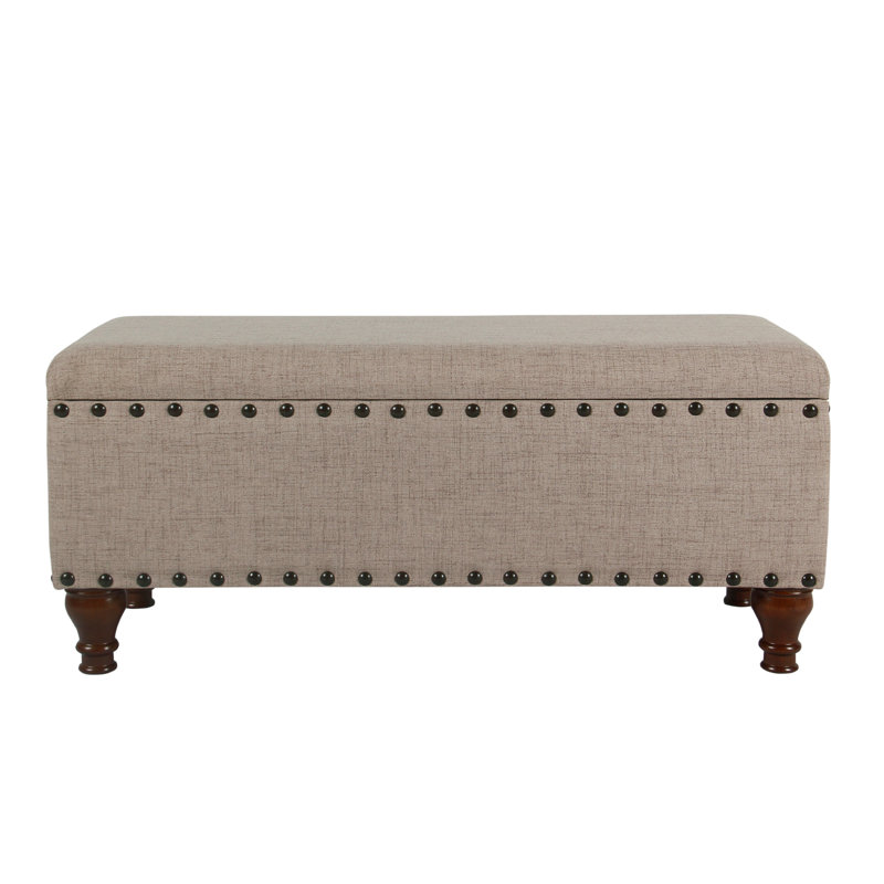 Banc d'appoint avec compartiment de rangement, garniture cloutée 42 po Ava, Brun clair / brun, Noyer brun