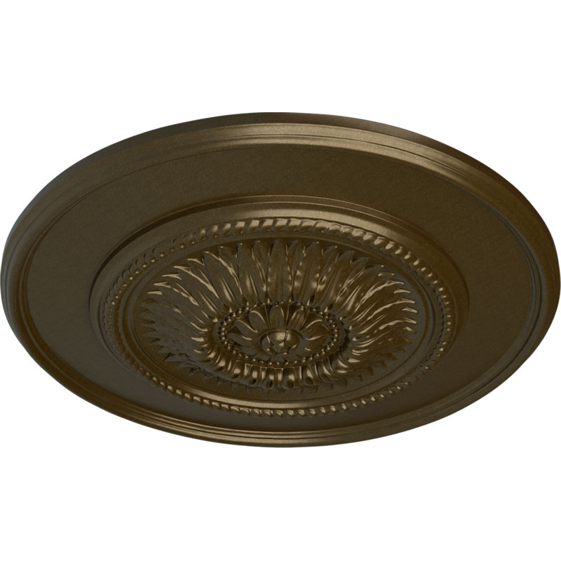 Médaillon de plafond floral Endurathane, DE 23 1/2 po x P 2 3/4 po, finition laiton peint à la main, Laiton
