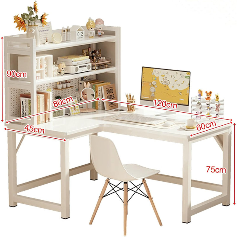 L-shaped Computer Desk With Storage Shelves & Pegboard, Modern Corner Office Desk For Home Office