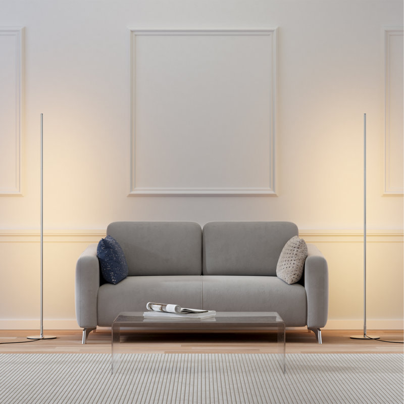 Hedden 58" Dimmable LED Corner Floor Lamp with Remote Control, Silver