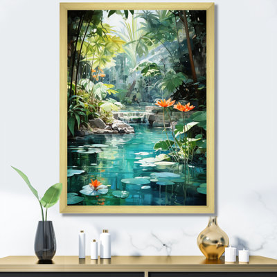 Beant Emerald Oasis A Lush Green Landscape - Forest River Mountains, art mural encadré