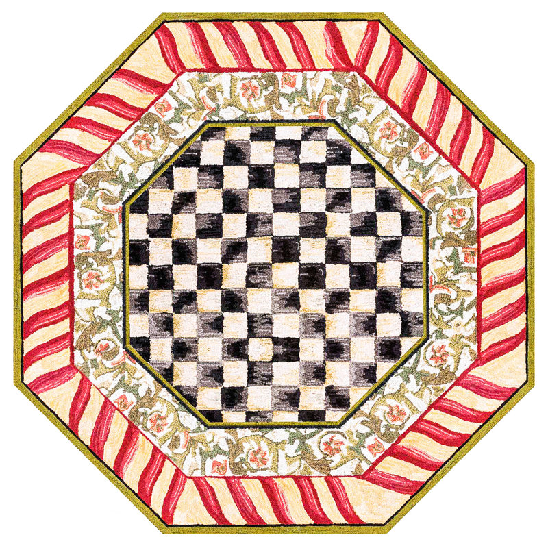 Courtly Check® Red/Gold Washable Rug, Octagon 6'