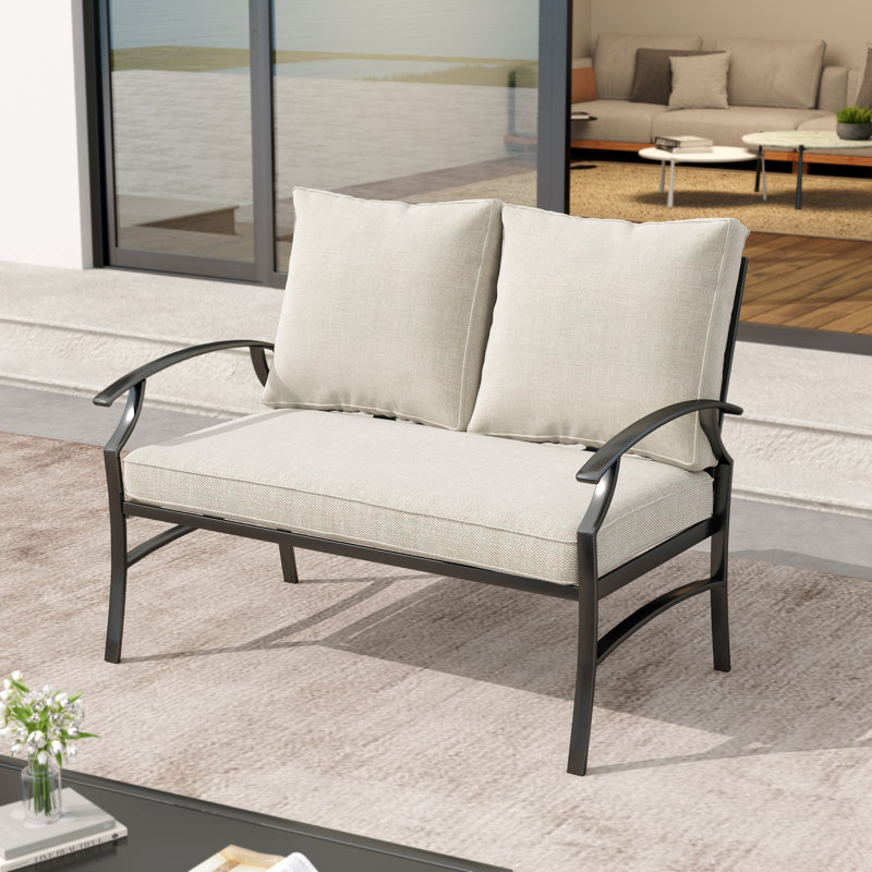 Causeuse d'extérieur en métal avec coussins Nickita, Beige