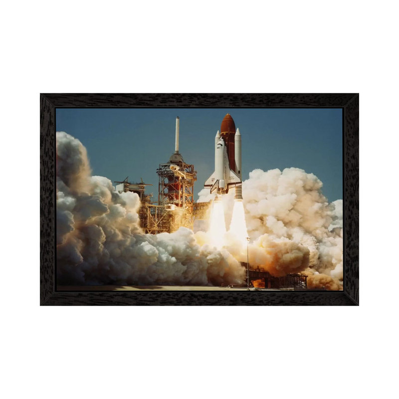 Space Shuttle Challenger Lift Off (1983) - No Frame Print on Canvas, 66.04 cm H x 45.72 cm W, Black Framed Canvas