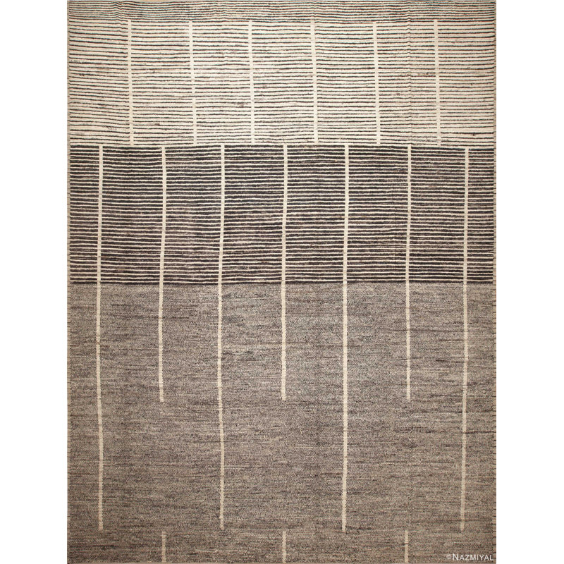 Grand tapis contemporain moderne de couleur grise géométrique