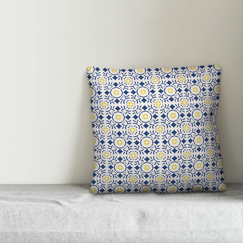 Housse de coussin Moroccan Tile, 16 po x 16 po, Bleu marine, Pas de bourre