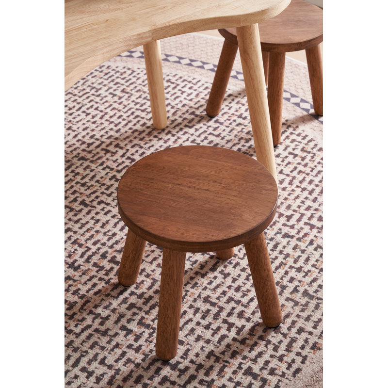 Solid Wood Accent Stool, Dark Brown Wood