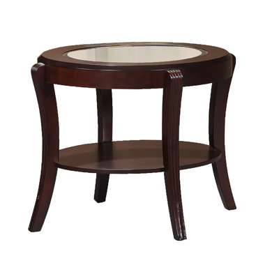 Espresso / Dark Cherry Traditional 1pc End Table w 5mm Tempered Glass Under-Table Shelf Storage Living Room