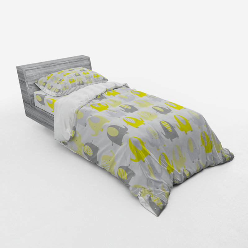 Ensemble de housse de couette en microfibre jaune / gris, Housse de couette simple + 6 pièces supplémentai