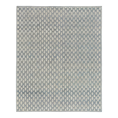 Rug & Kilim’S Modern Block Print Rug In Blue With White Floral Pattern