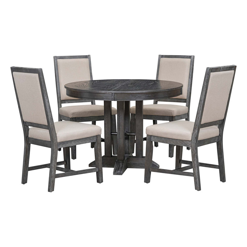 Ensemble de salle à manger 5 pièces avec table ronde et 4 chaises rembourrées pour la cuisine et la salle à manger, Noir
