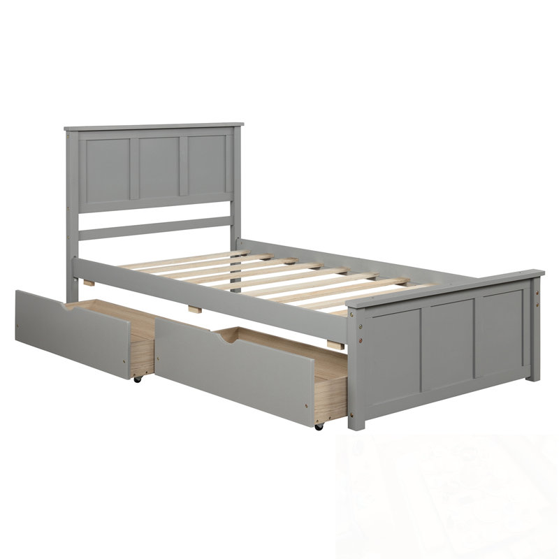 Lit plateforme simple avec 2 tiroirs, Gris