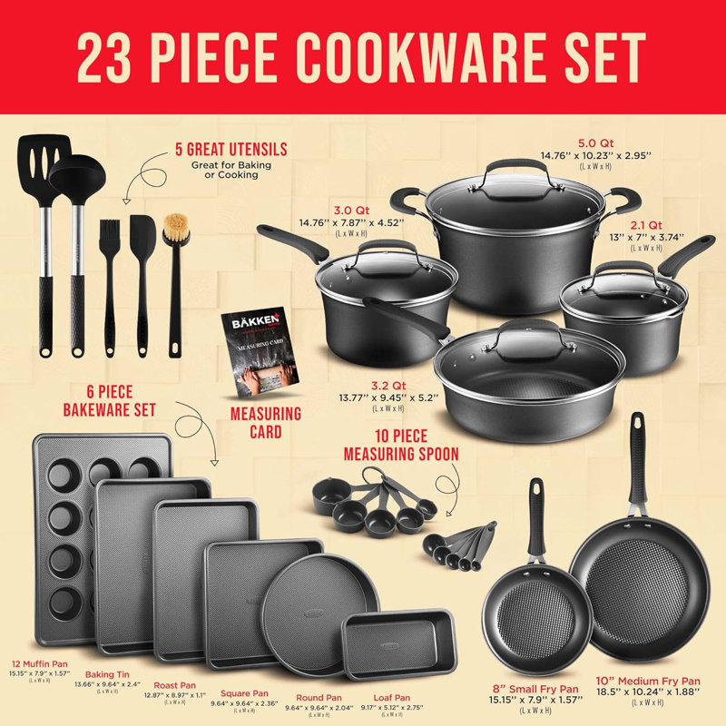 23-Piece Black Non-Stick Aluminum Cookware and Bakeware Set