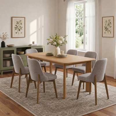 67" Rectangular Dining Table Set With 6 Upholstered Dining Chairs 7-Piece 4-Leg Modern Dining Set