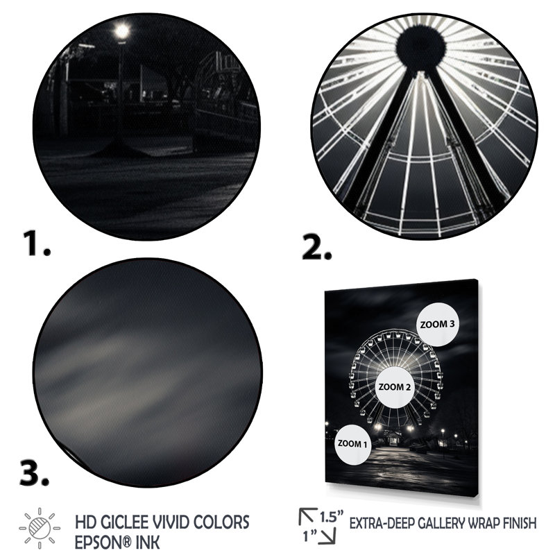 «Black Ferris Wheel Midnight Carousel I - Cityscapes», art mural sur toile, Cadre photo noir, H 32 po x l 24 po x P 1 po
