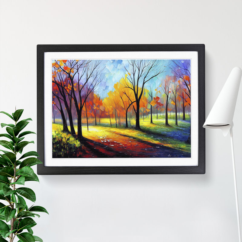 Colourful Spring Forest - Single Picture Frame Print, 46cm H x 64cm W x 2cm D, Black Framed