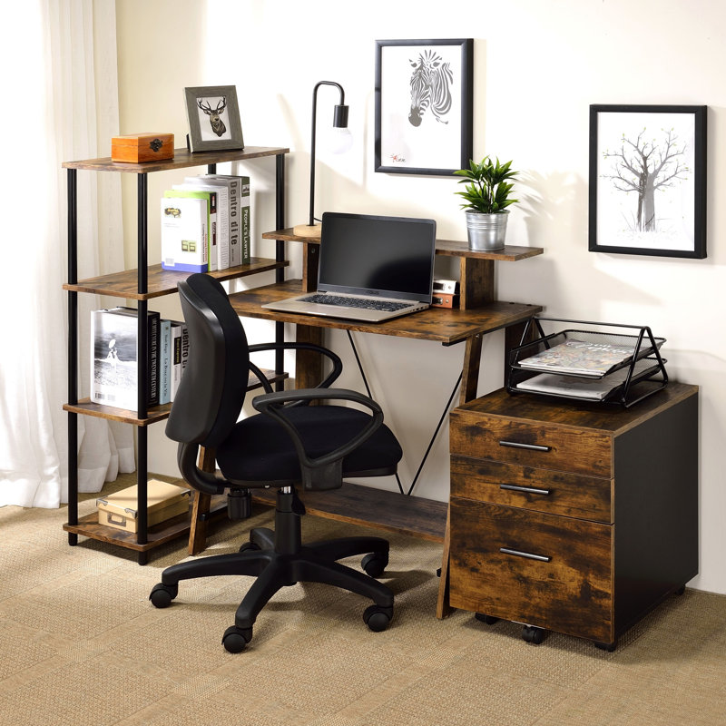 Writing Desk With Upper Shelf(Desk), Brown