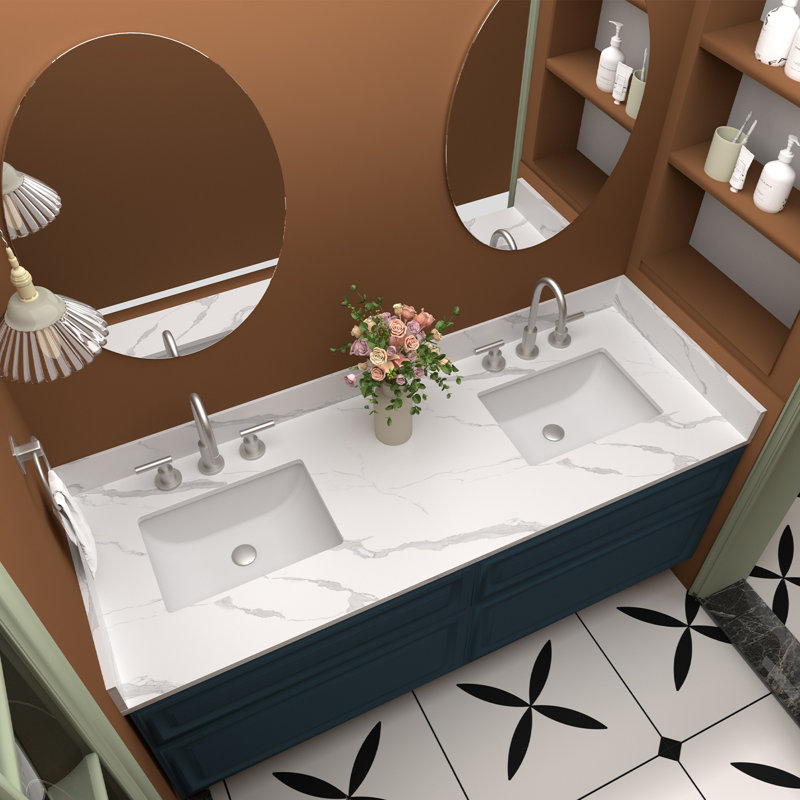 Comptoir de salle de bain double 60 po avec lavabo 60 po - Pour meuble-lavabo, sans armoire