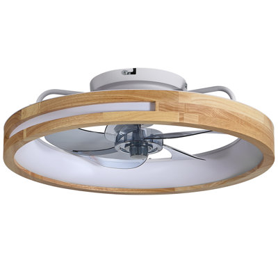 Ceiling Fans With Lights And Remote Low Profile Flush Mount Ceiling Fan With Light,3000-6000K LED Fan Lighting 6 Speed Reversible Quiet Wooden Small Fans And Light For Bedroom Kitchen