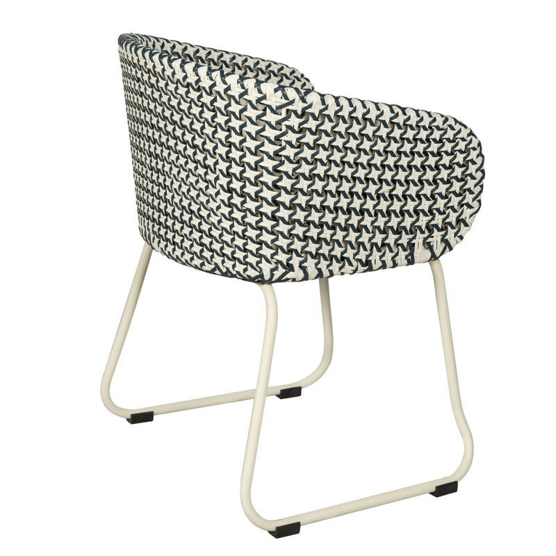 Luna Woven Rattan Outdoor Arm Chair, Blue/White Seat/White Frame