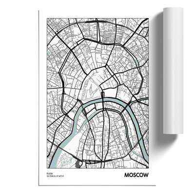 Map Moscow Russia - Frameless Print