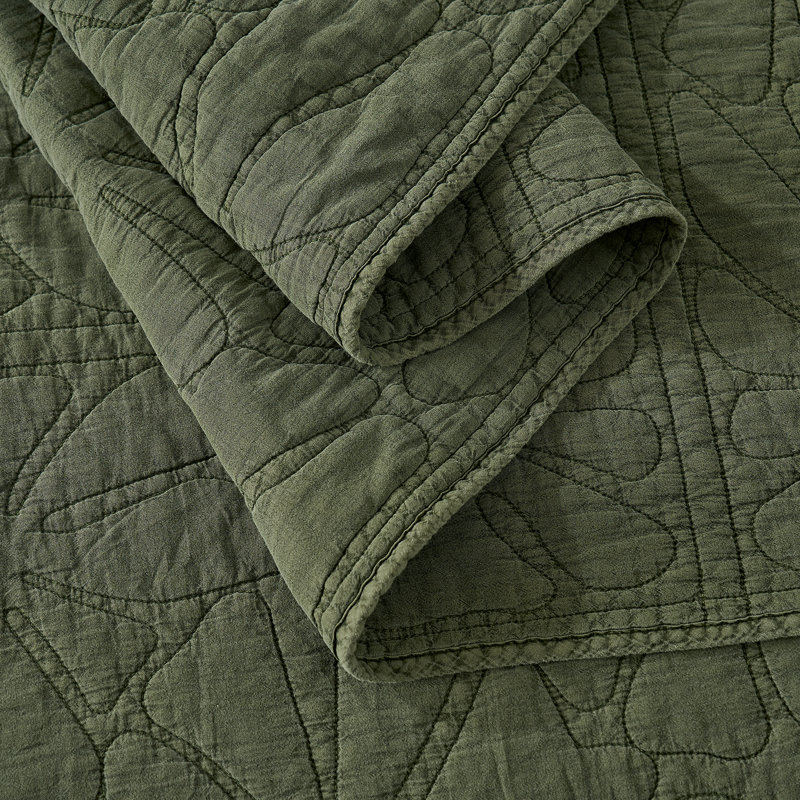 Ensemble de courtepointe 100% coton à point floral, très grand californien, vert olive, Très grand californien, Vert olive