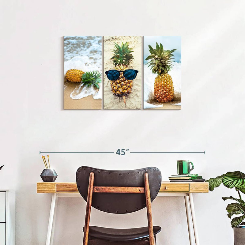 Ensemble de 3 pièces d'ananas sur toile, H 20 po x l 33 po x P 1,25 po
