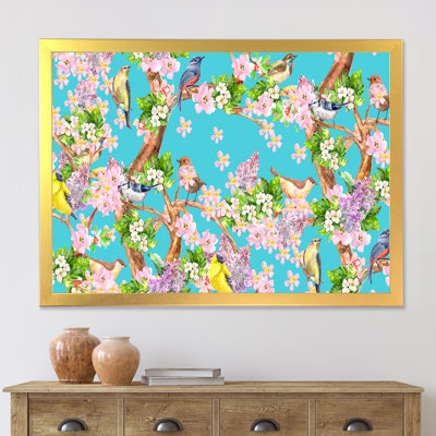 " Little Birds Sitting On Spring Flow " Painting Print