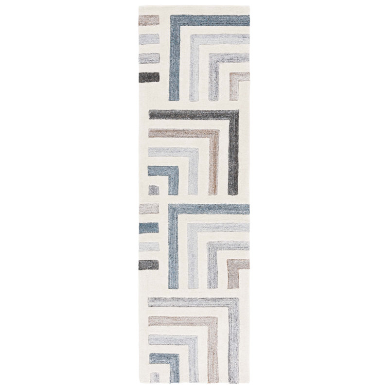 Alekto Hand Tufted Wool/Cotton Abstract Rug in Gray/Ivory, Runner 2'3" x 8"