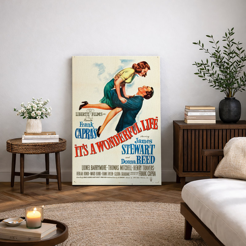 It’s a Wonderful Life Classic Movie Poster Artwork, Vintage Hollywood Romance Film Pictures, Framed Canvas Giclee Print Wall Art