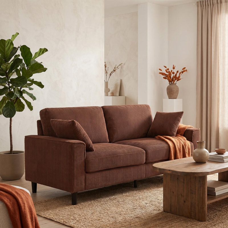 81.8"Modern Style Square Arm Sofa, Orange
