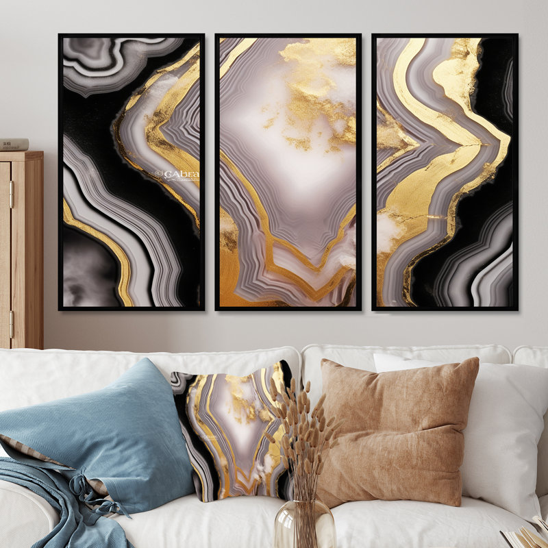 Ensemble de salon Marshburn - Marble Wall Art, Cadre flottant noir, H 32 po x l 48 po x P 1 po