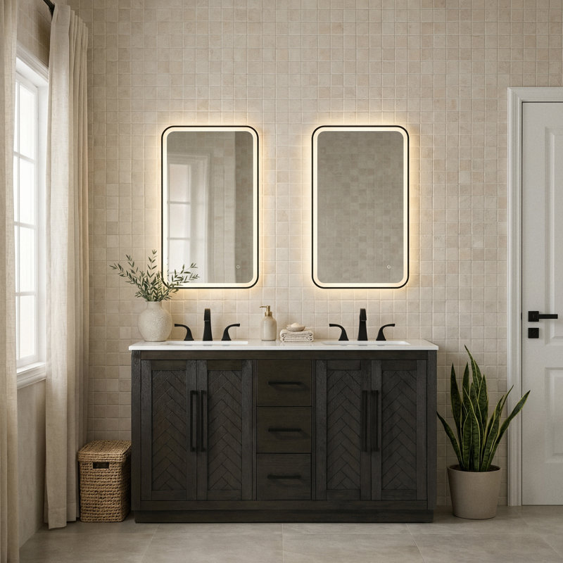 Meuble-lavabo double 72 po, Chêne chocolat, 60"