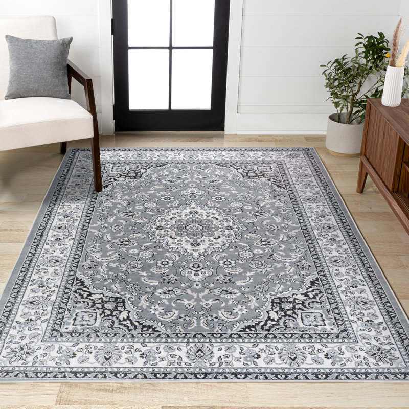 Arignote Modern Persian Floral Gray/Cream Rug, Rectangle 4' x 6'
