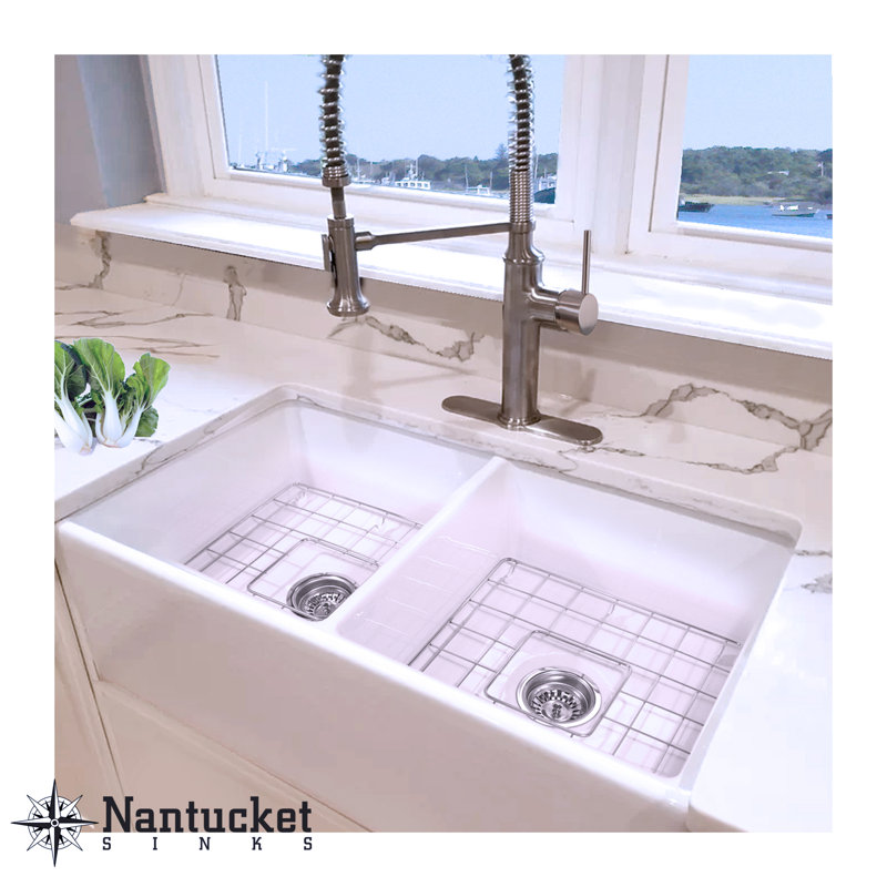 Cape 33.25'' L Double Basin Kitchen Sink, White