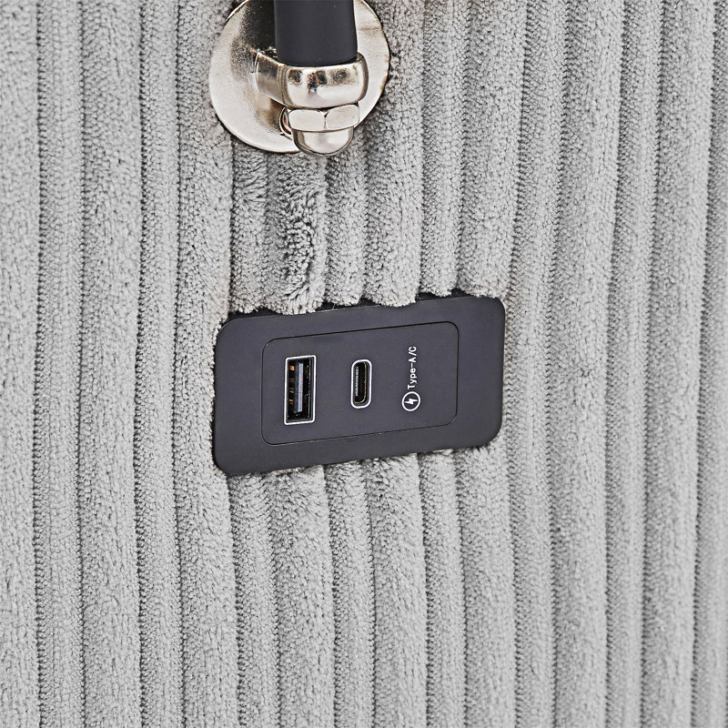 Canapé simple avec repose-pieds mobile, deux ports USB et support pour téléphone, Gris