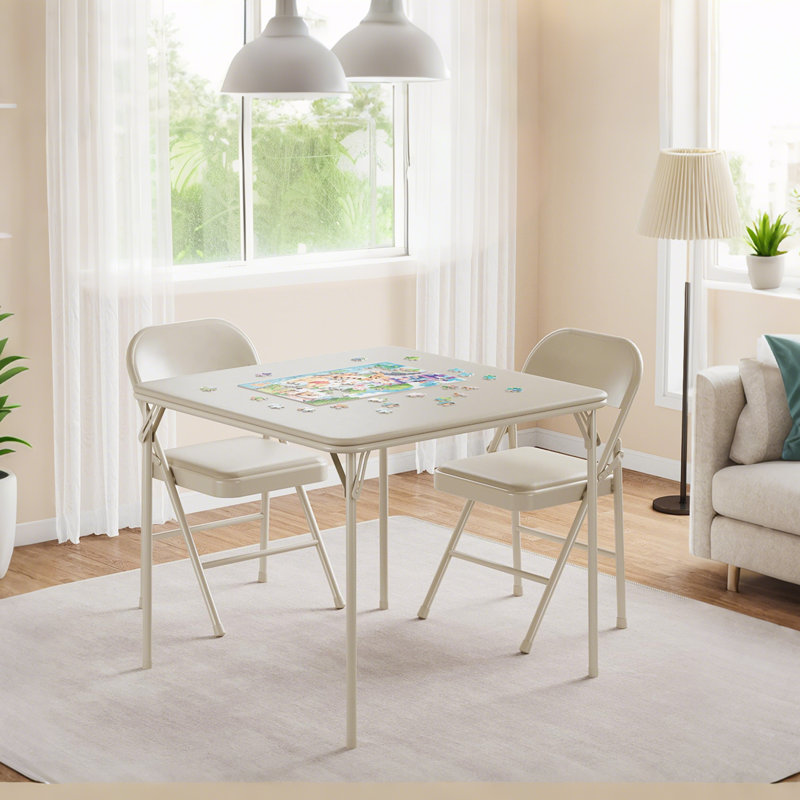 Ensemble de table de salle à manger pliable 3 pièces avec 2 chaises - Table carrée compacte pour petits espaces, structure en métal et chaises rembourrées en cuir synthétique, déjeuner moderne (noir / beige / gris)