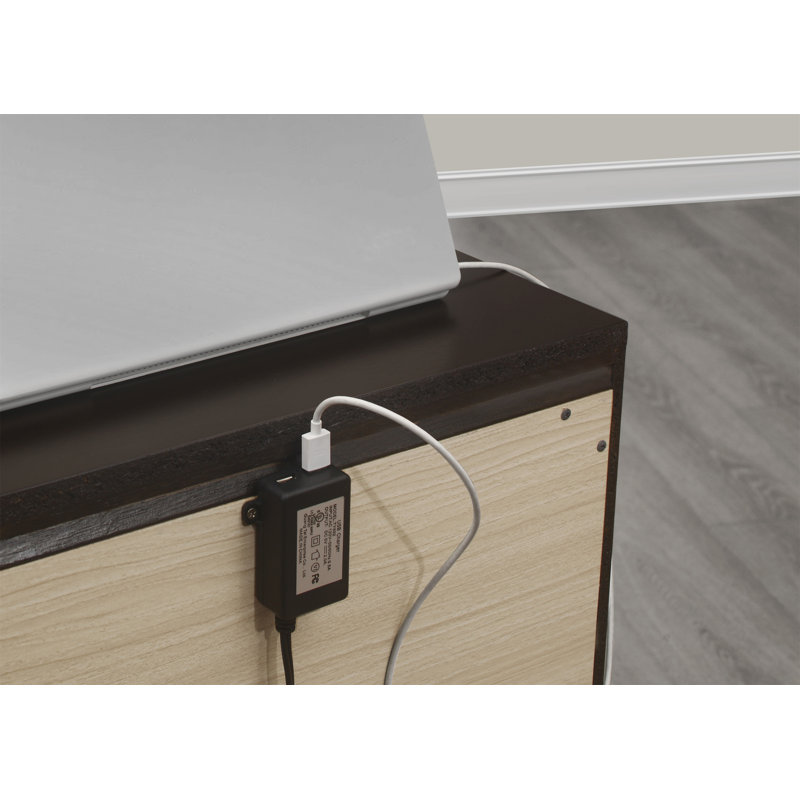 Brown Solid Wood 3-Drawer Nightstand with USB Ports