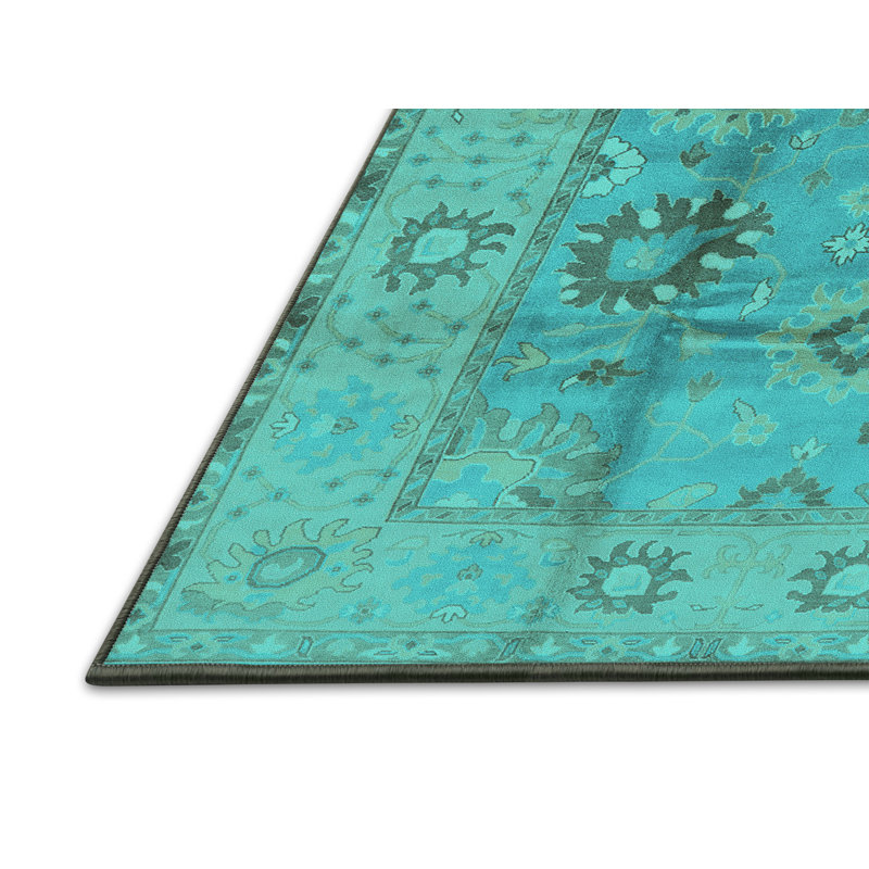 Tapis oriental en laine / polyester tissé à la machine en bleu, Rectangle 5 pi x 7 pi