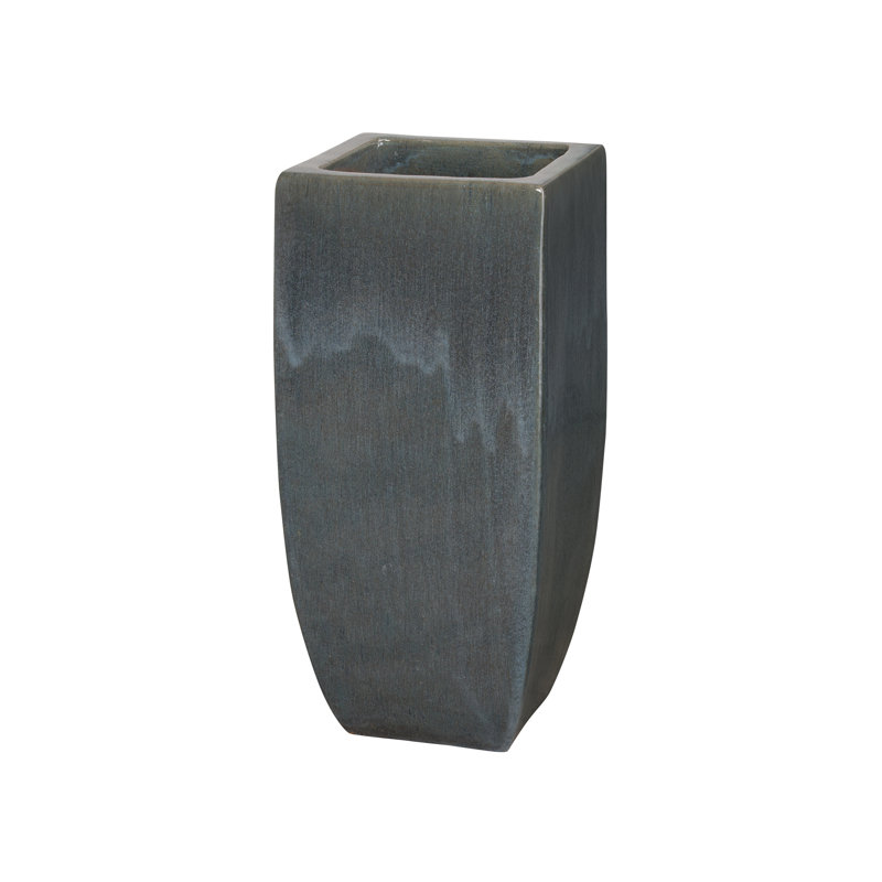 Pot à fleurs carré en céramique, Gris orage, H 32,5 po x l 15 po x P 15 po