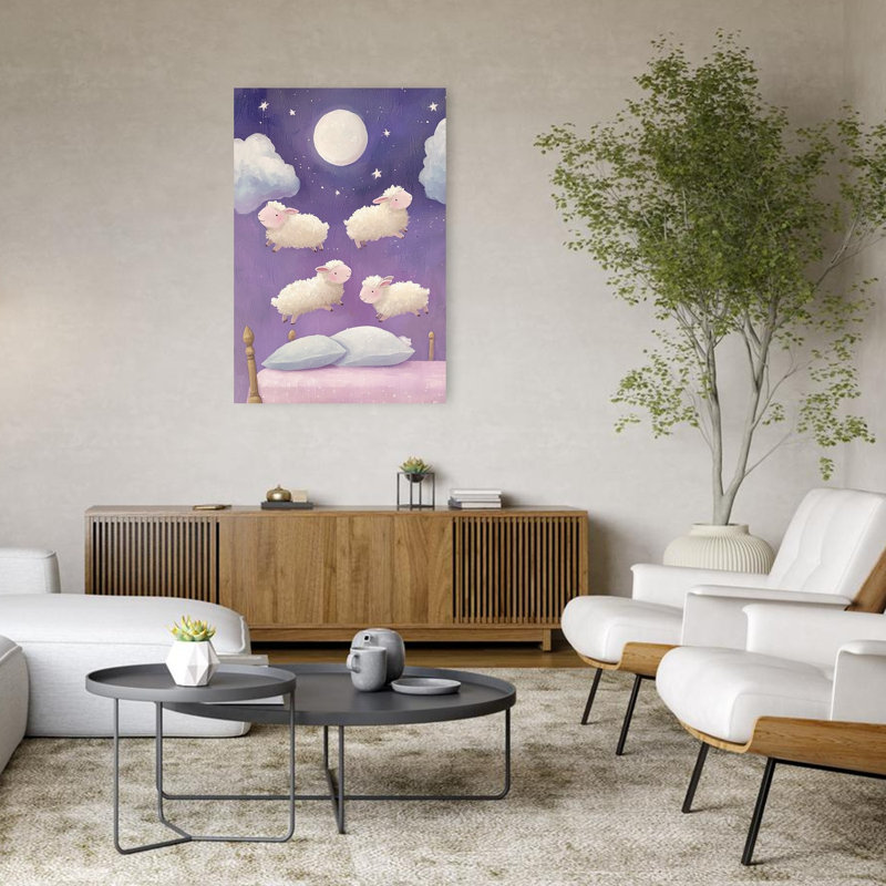 «Counting Sheep Bedtime Dreamy Peaceful Whimsical Landscape Nature», reproduction d'art murale, H 48 po x l 32 po