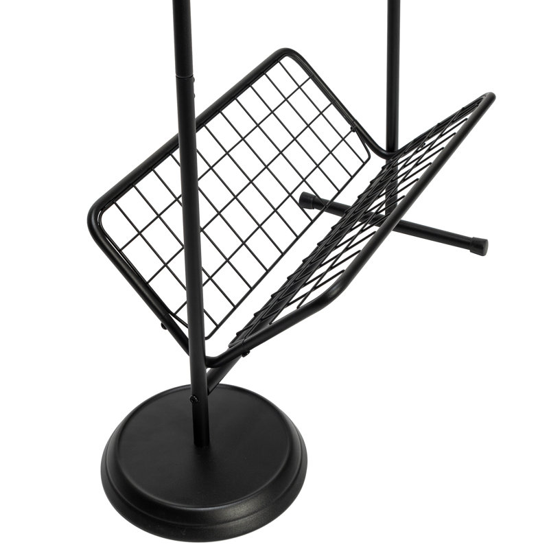 Black Steel Swivel Clothing Rack with Basket Shelf