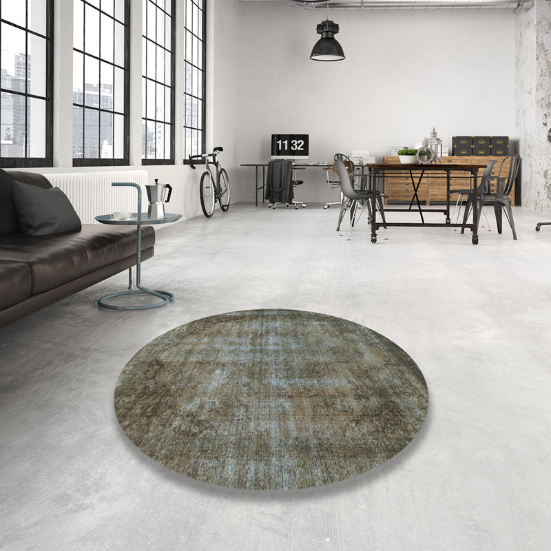Tapis gris foncé en laine Power Loom, Rond 7 pi